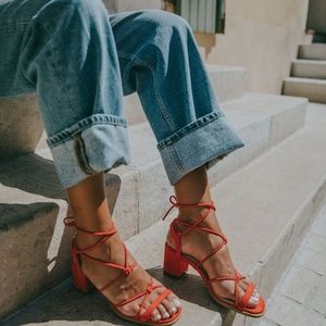 NWOT ALOHAS Sophie Orange Suede Heel Sandals 38
